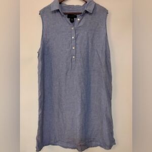 Tahari 100% linen sleeveless dress denim blue chambray sz 2X
